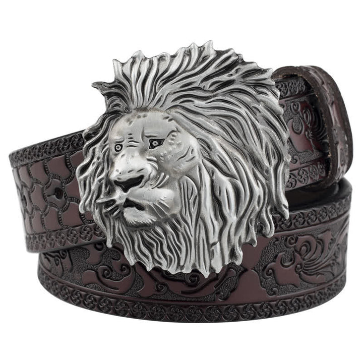 Lion Head Embossed Office Wear Leather Belt