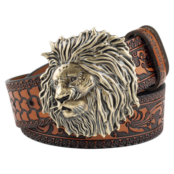 Lion Head Embossed Office Wear Leather Belt