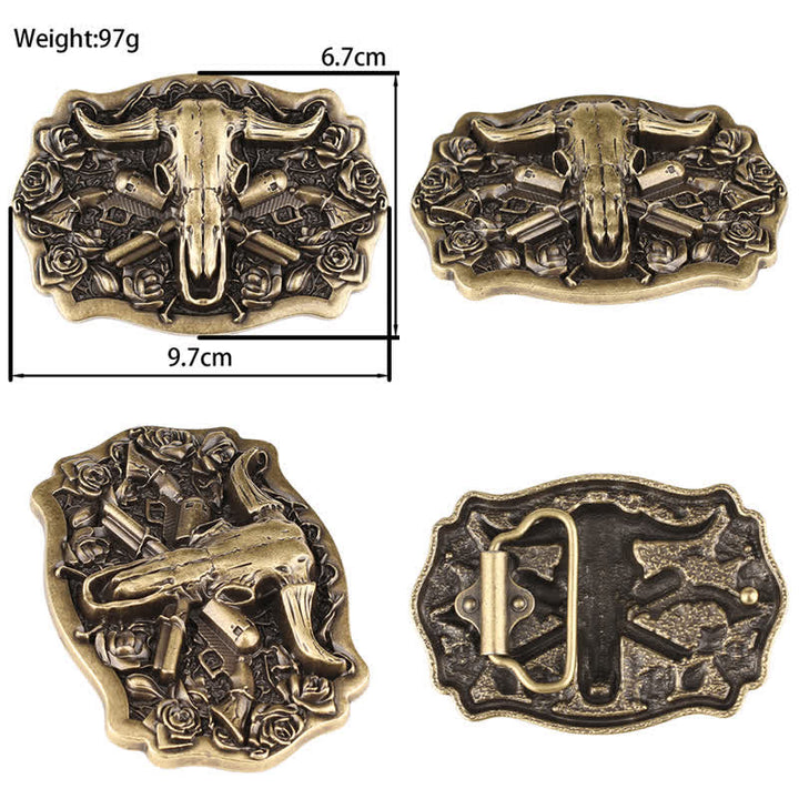 Rodeo Bronze Longhorn Bull Head Leather Belt