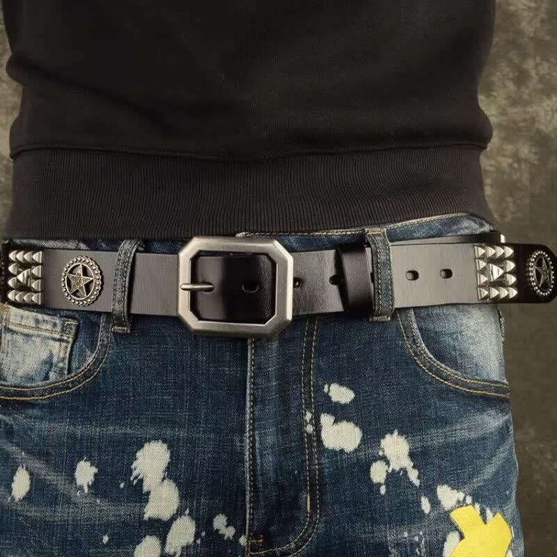 Metal Star Rivet Studded Punk Biker Leather Belt