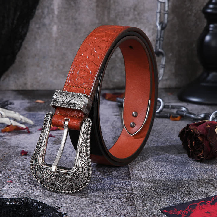 Double Color Embossed Stone Pattern Leather Belt