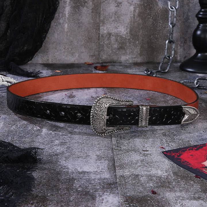 Double Color Embossed Stone Pattern Leather Belt