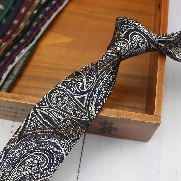 Men's Lemon Cashew Nut Classic Suits Necktie - Navy Paisley - image 12
