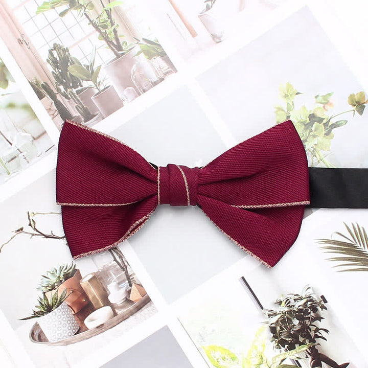 Men's Double Solid Color Line Edge Bow Tie