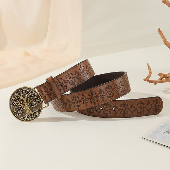 Western Tree of Life Coffee Embossed Leather Belt