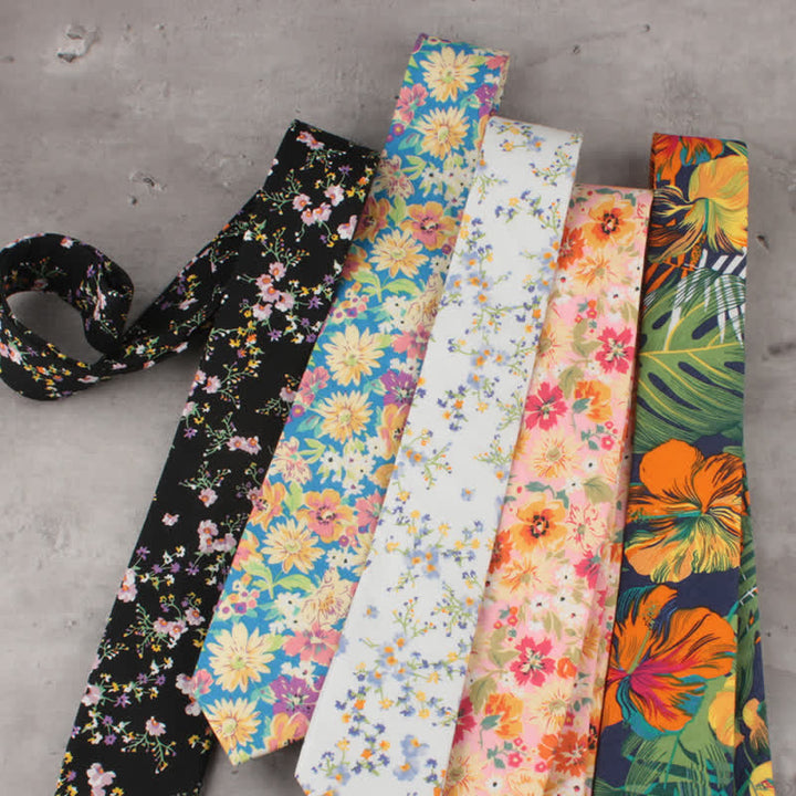 Men's Cotton Printed Floral Skinny Necktie