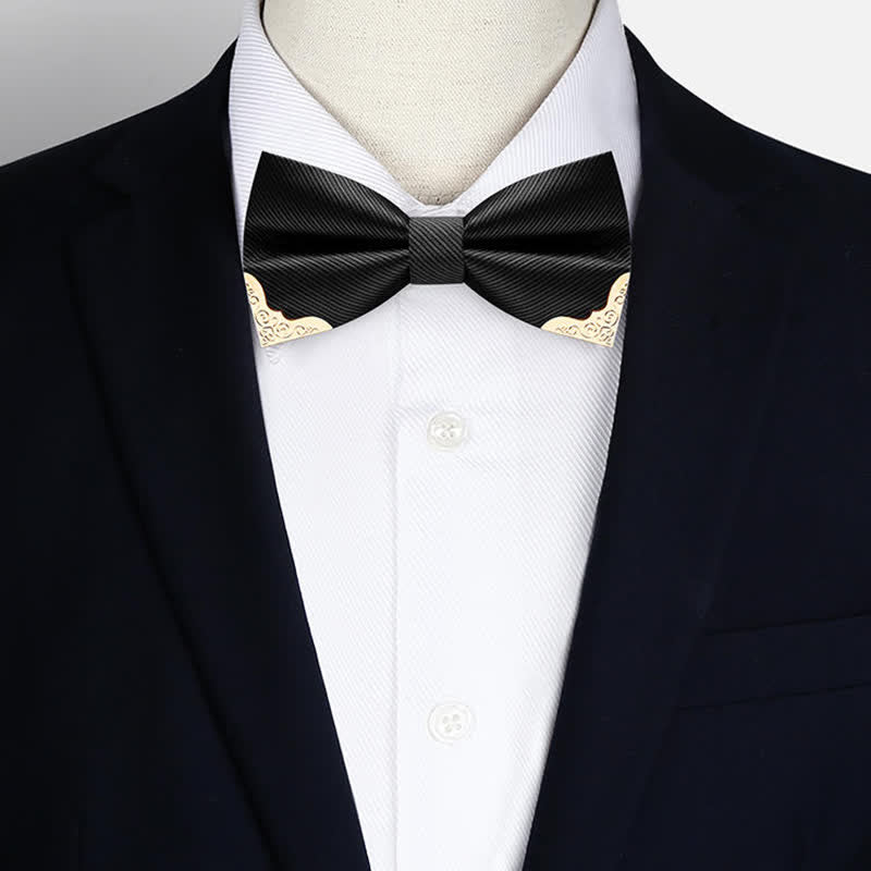 Men's Golden Metal Tipped Twilled Bow Tie