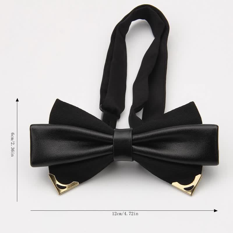 Men's Double Leather Golden Metal Edge Bow Tie