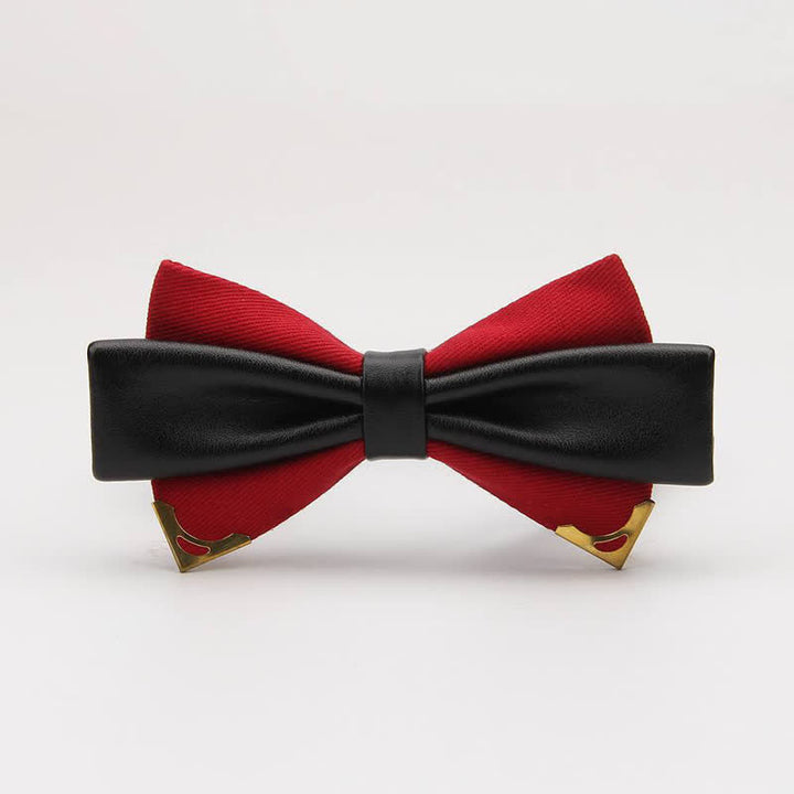 Men's Double Leather Golden Metal Edge Bow Tie