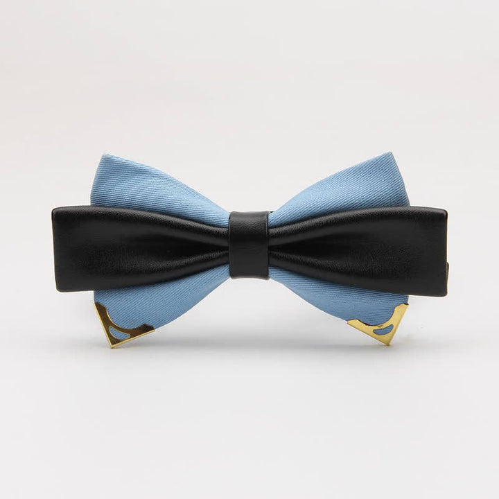 Men's Double Leather Golden Metal Edge Bow Tie