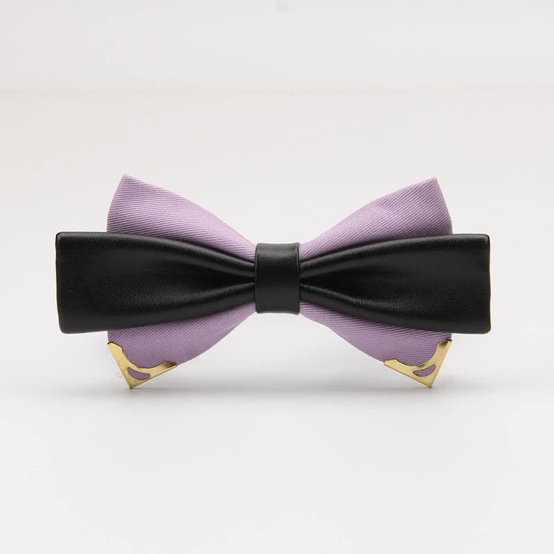 Men's Double Leather Golden Metal Edge Bow Tie