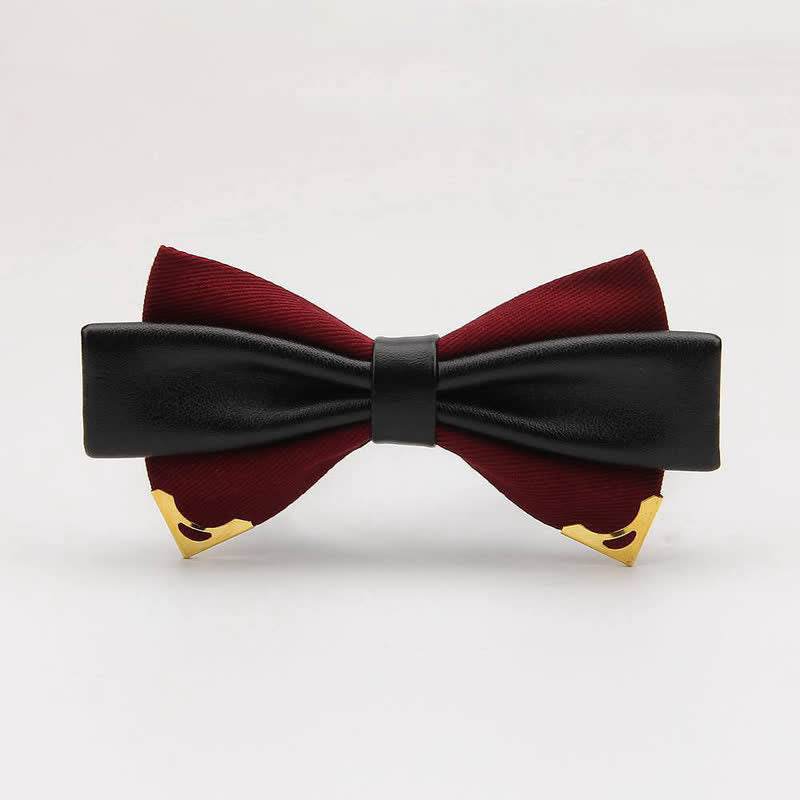 Men's Double Leather Golden Metal Edge Bow Tie