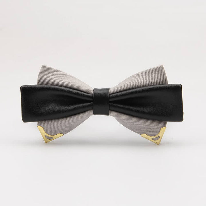 Men's Double Leather Golden Metal Edge Bow Tie