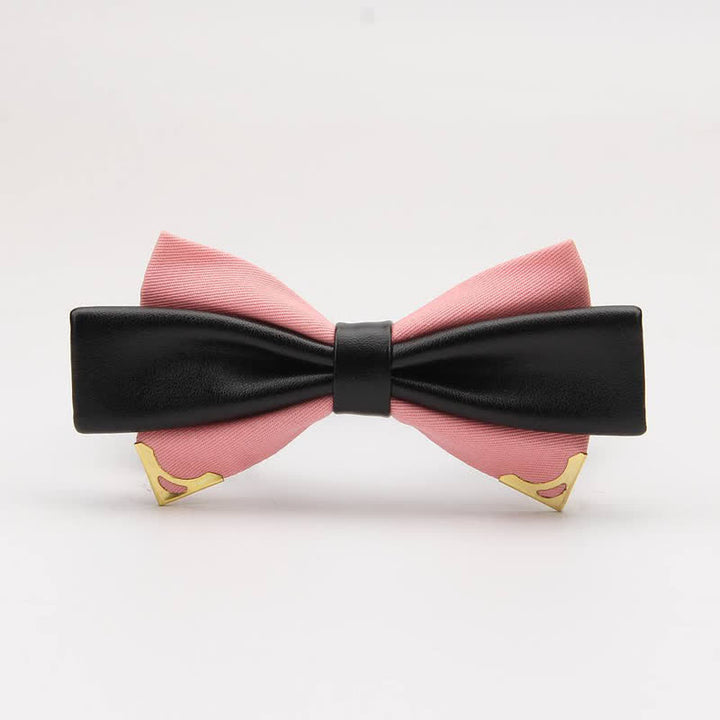 Men's Double Leather Golden Metal Edge Bow Tie