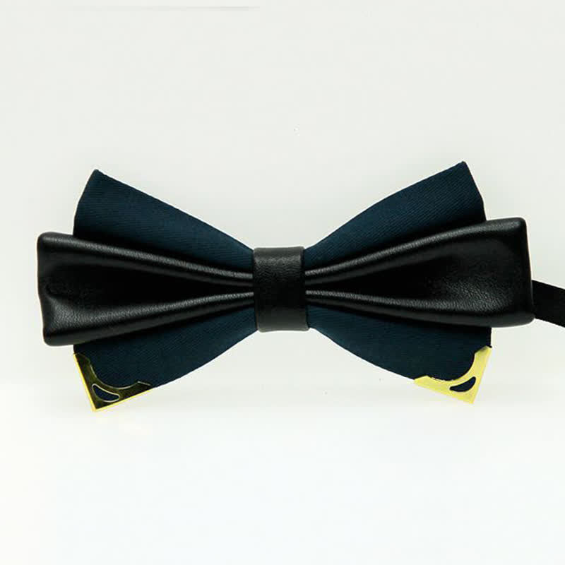 Men's Double Leather Golden Metal Edge Bow Tie