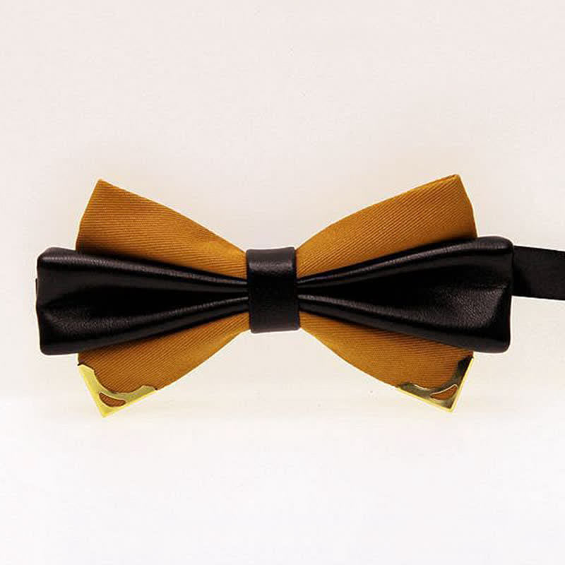 Men's Double Leather Golden Metal Edge Bow Tie