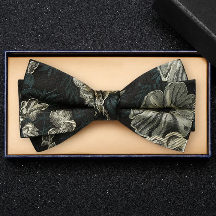 Men's Night Dark Green Floral Double Layered Bow Tie