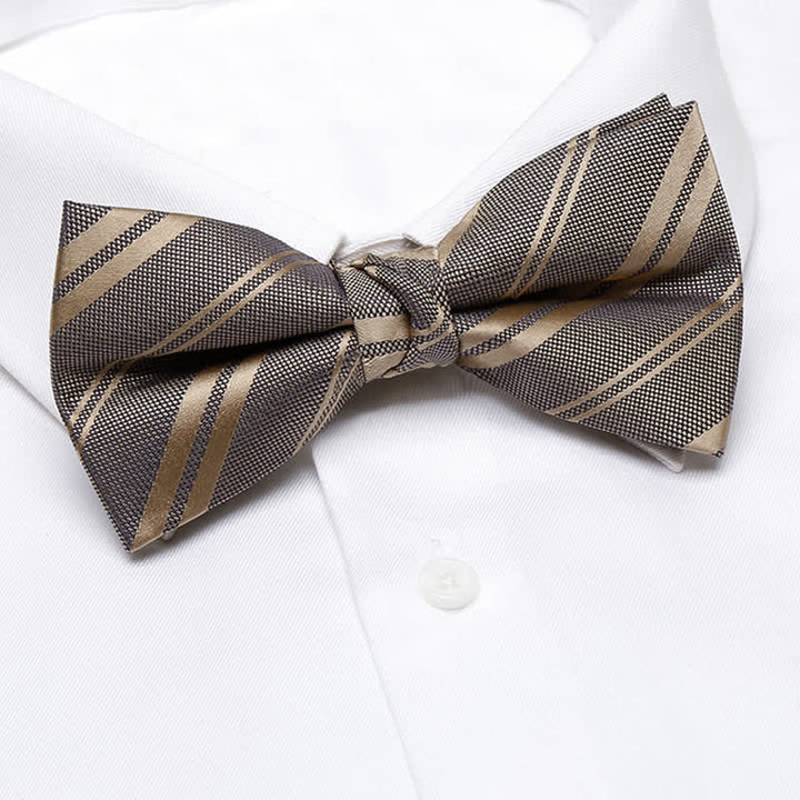 Men's Classic Dark Khaki Diagonal Striped Bow Tie