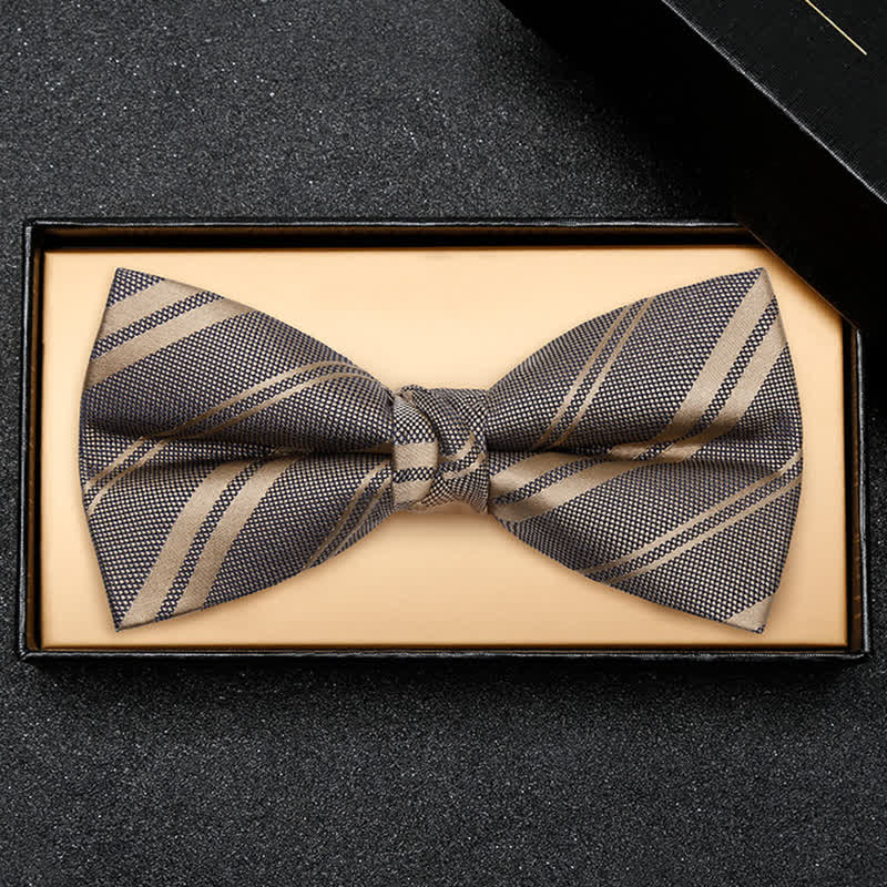 Men's Classic Dark Khaki Diagonal Striped Bow Tie