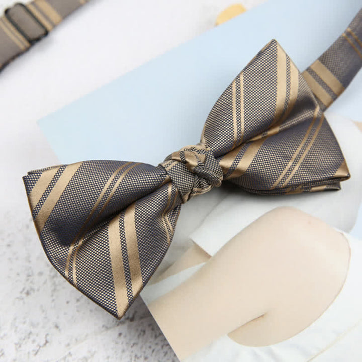 Men's Classic Dark Khaki Diagonal Striped Bow Tie