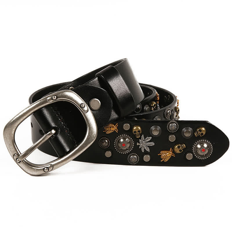 Gothic Skull Bee Maple Rivets Leather Belt