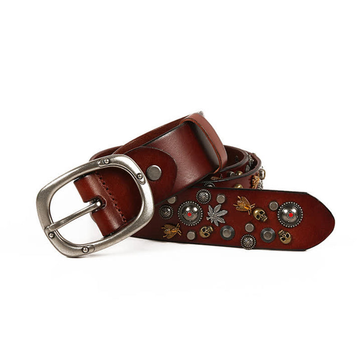 Gothic Skull Bee Maple Rivets Leather Belt