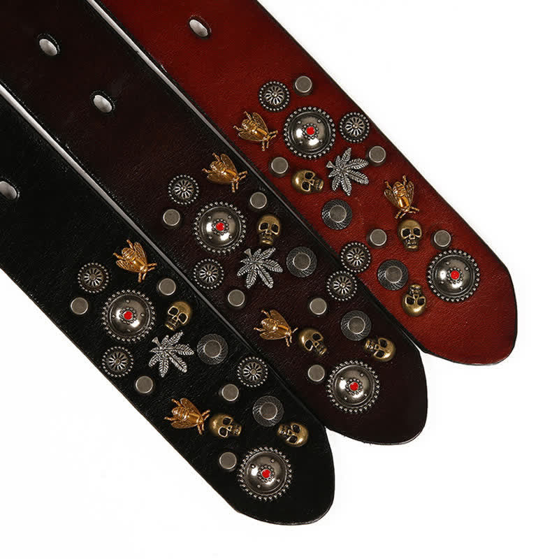 Gothic Skull Bee Maple Rivets Leather Belt