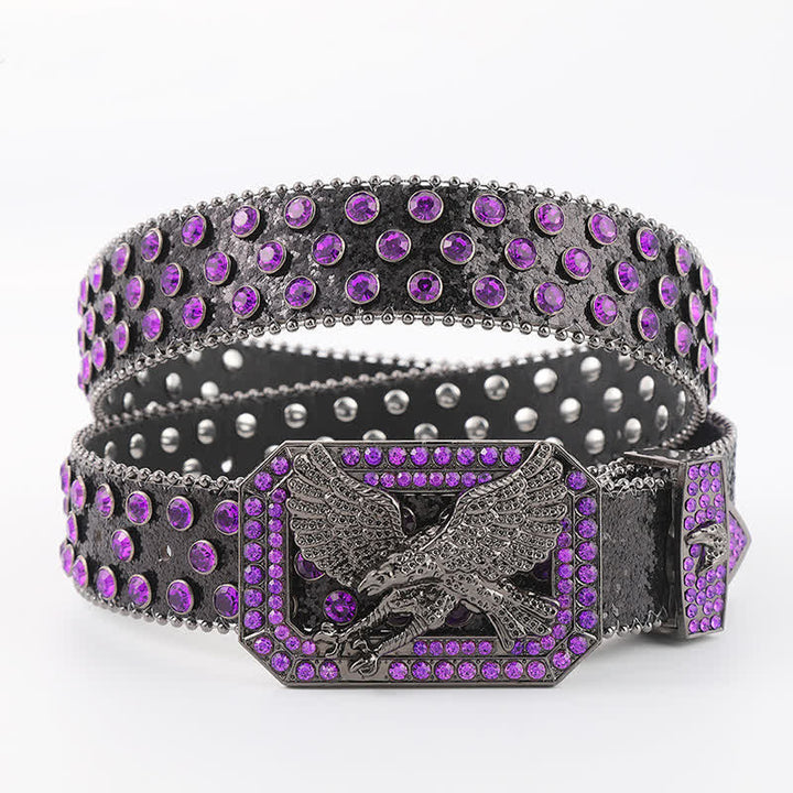 Stylish Eagle Rhinestone Buckle Rivets Stud Leather Belt