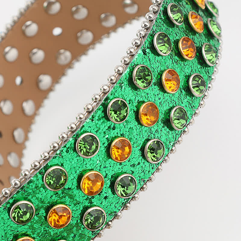 Multicolored Skull Head Rhinestone Glitter Rivets Leather Belt