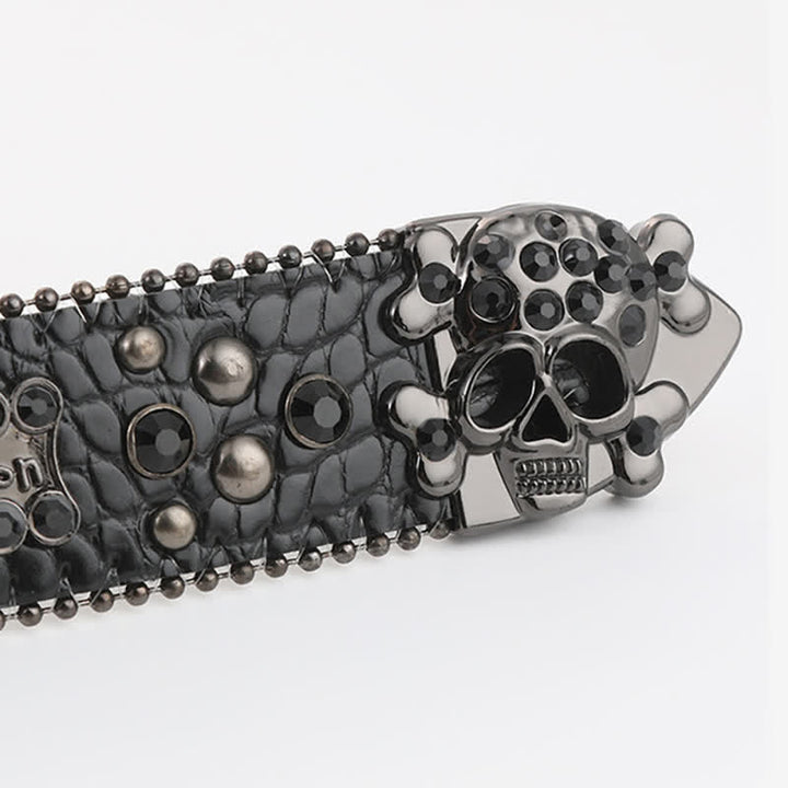 Bling Studded Mini Skull Rhinestone Rivets Leather Belt