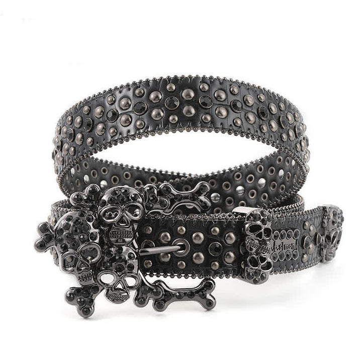 Bling Studded Mini Skull Rhinestone Rivets Leather Belt