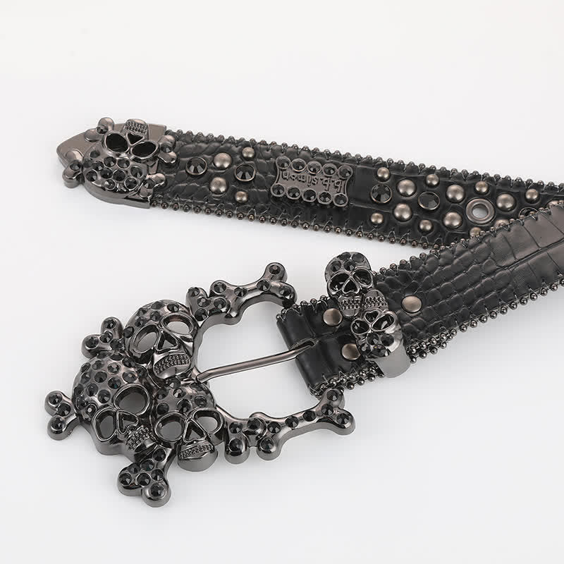 Bling Studded Mini Skull Rhinestone Rivets Leather Belt