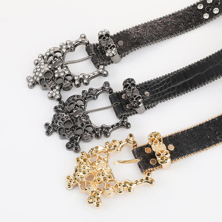 Bling Studded Mini Skull Rhinestone Rivets Leather Belt