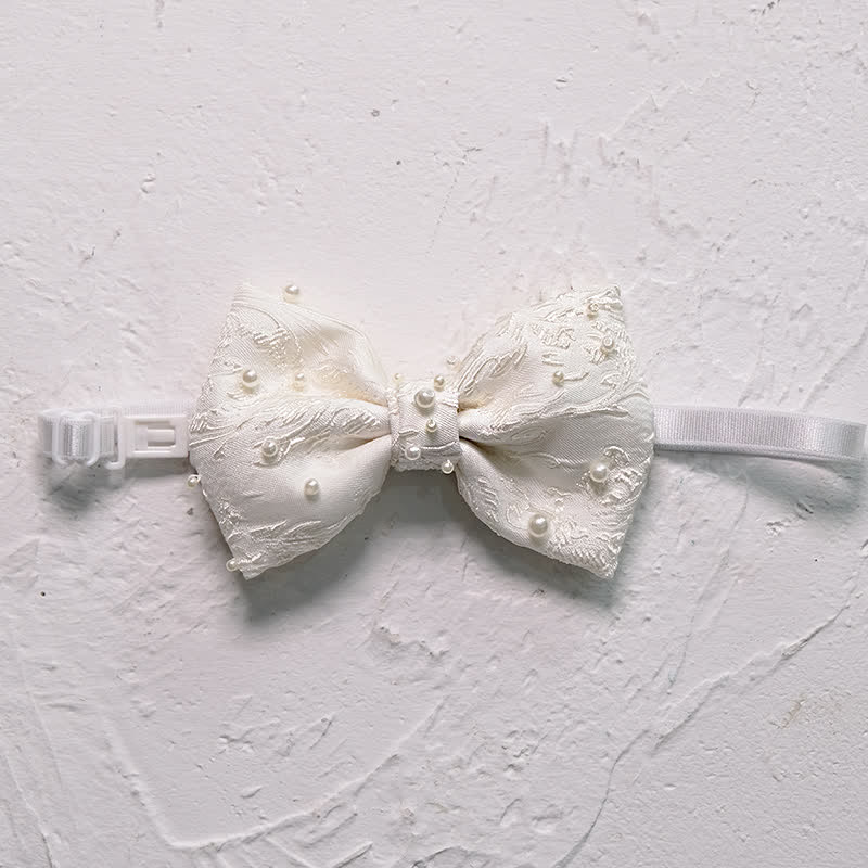 Men's Ivory Hand-Stitched Bead Floral Jacquard Bow Tie