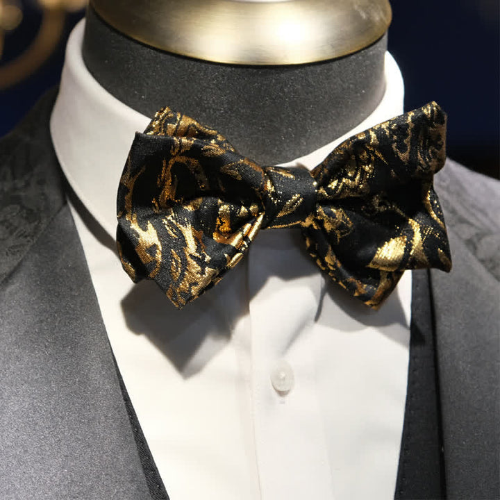 Men's Vintage Fish Tail Black Gold Jacquard Bow Tie