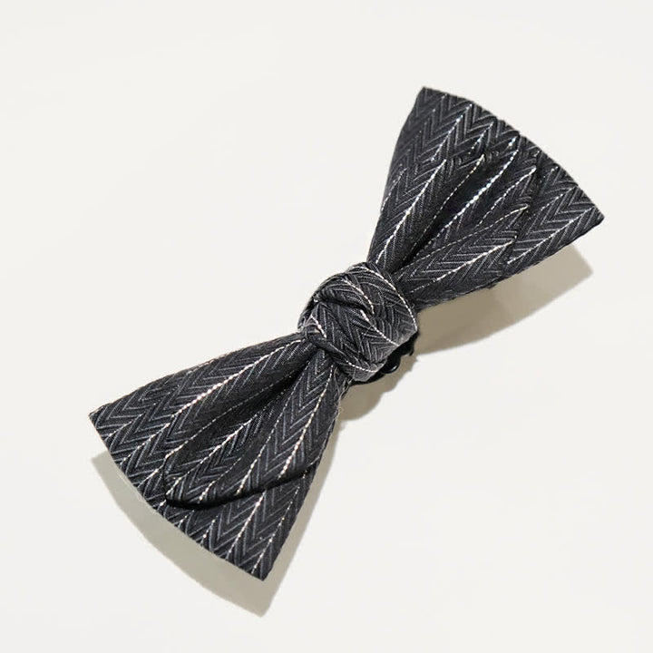 Men's Dark Gray Striped Herringbone Pattern Bow Tie