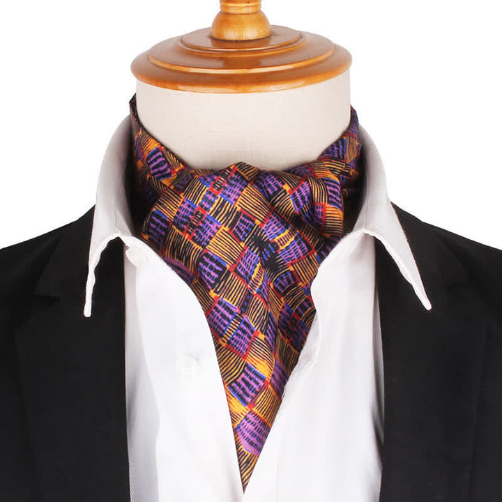 Yellow & Purple Abstract Check Pattern Ascot Cravat