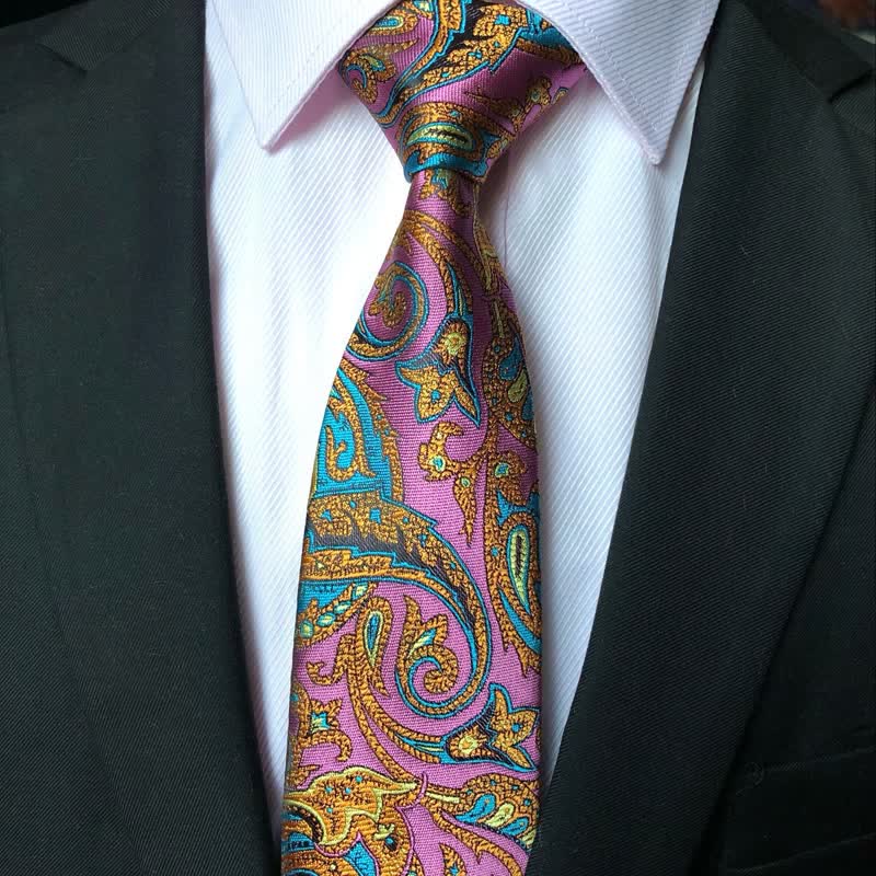 Men's Pink & Gold Flower Vibrant Paisley Necktie