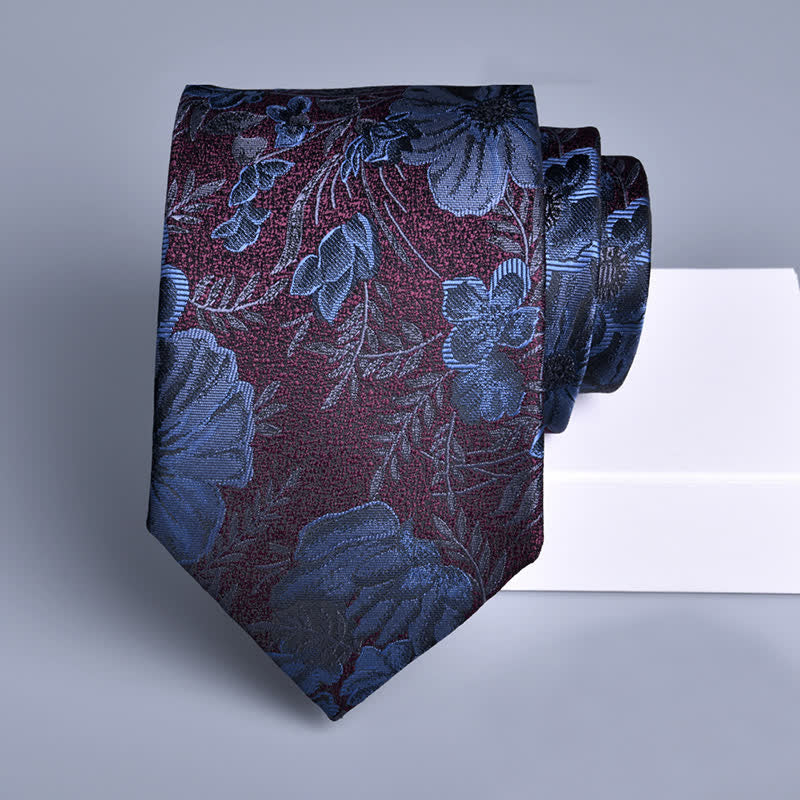 Men's Night Burgundy & Navy Wedding Flower Necktie