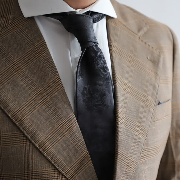 Men's Black Peony Classic Flower Business Necktie Pocket Square