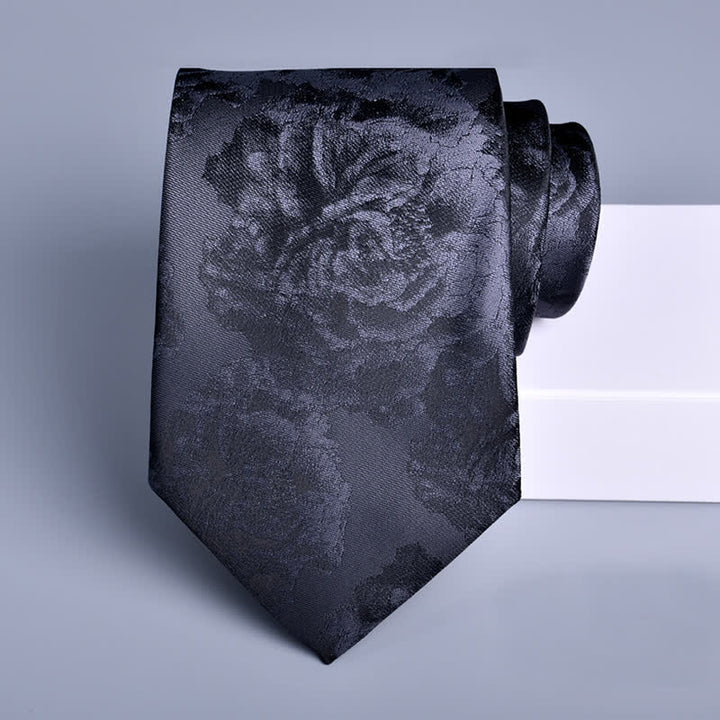 Men's Black Peony Classic Flower Business Necktie