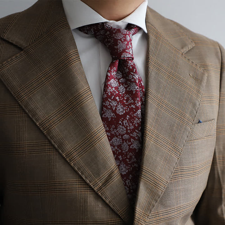 Men's Burgundy Dainty Pastel Floral Formal Necktie