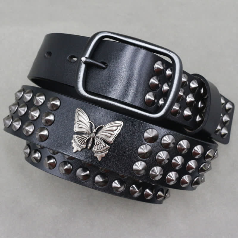 Butterfly Rivets Goth Three Rows Studded Leather Belt