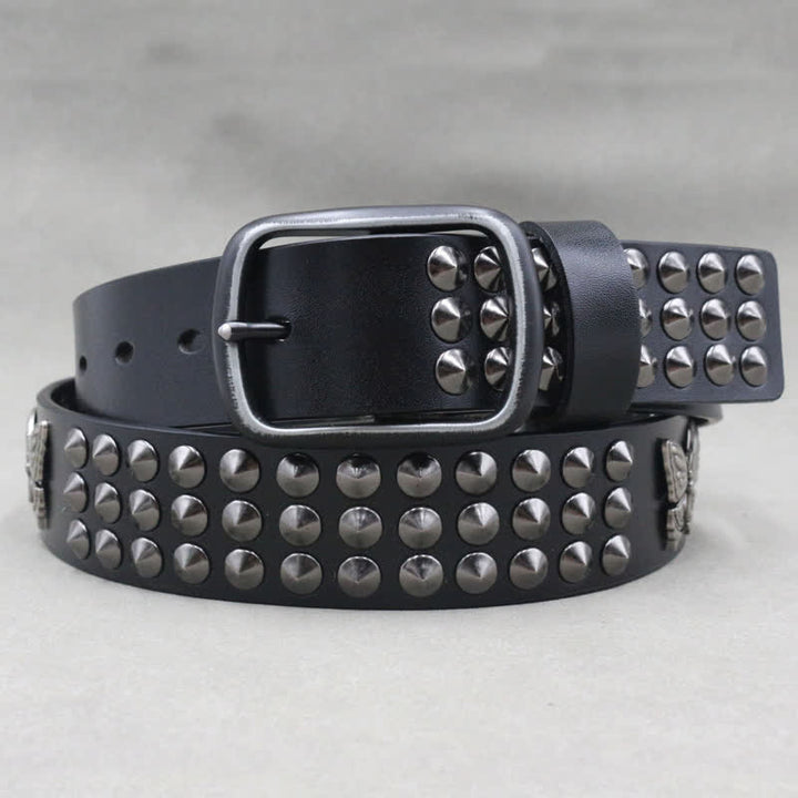 Butterfly Rivets Goth Three Rows Studded Leather Belt