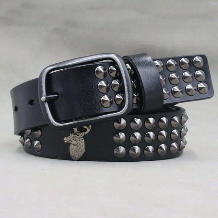 Lucky Deer Rivets Three Rows Studded Leather Belt