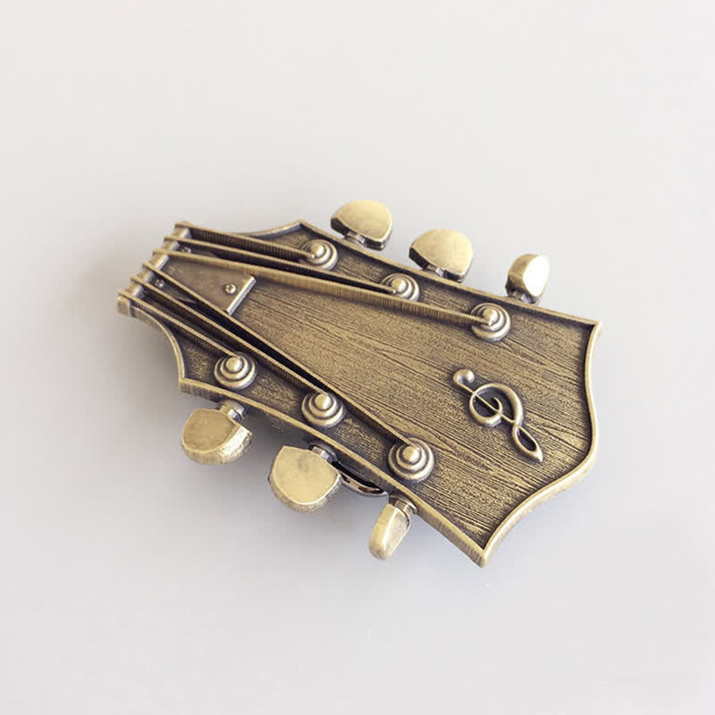 Men's DIY Bronze Guitar Music Buckle Leather Belt