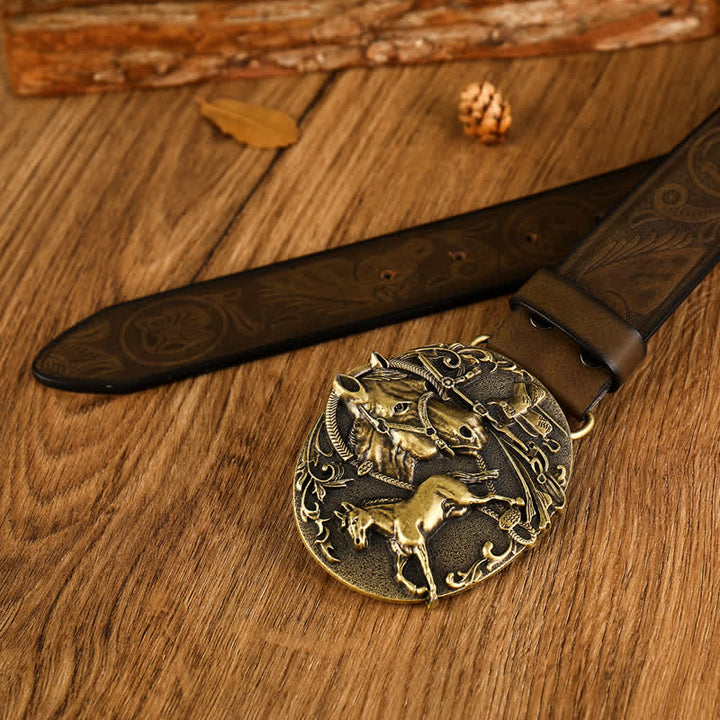 Oval Horse Head Pattern Style Leather Belt