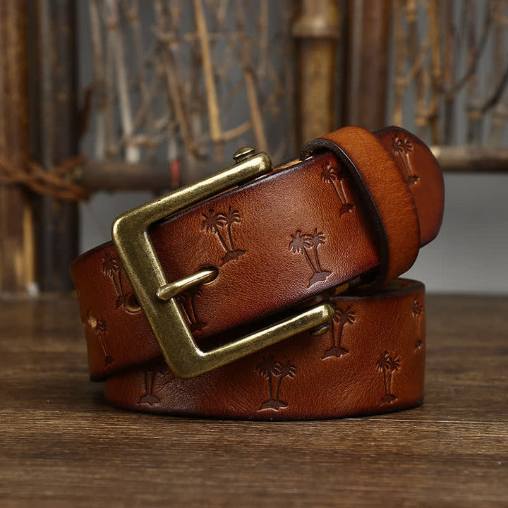 Coconut Tree Embossed Pattern Strap Leather Belt