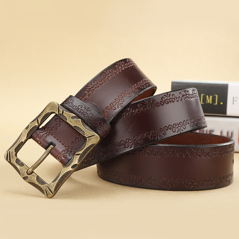 Floral Strap Rectangular Buckle Leather Belt