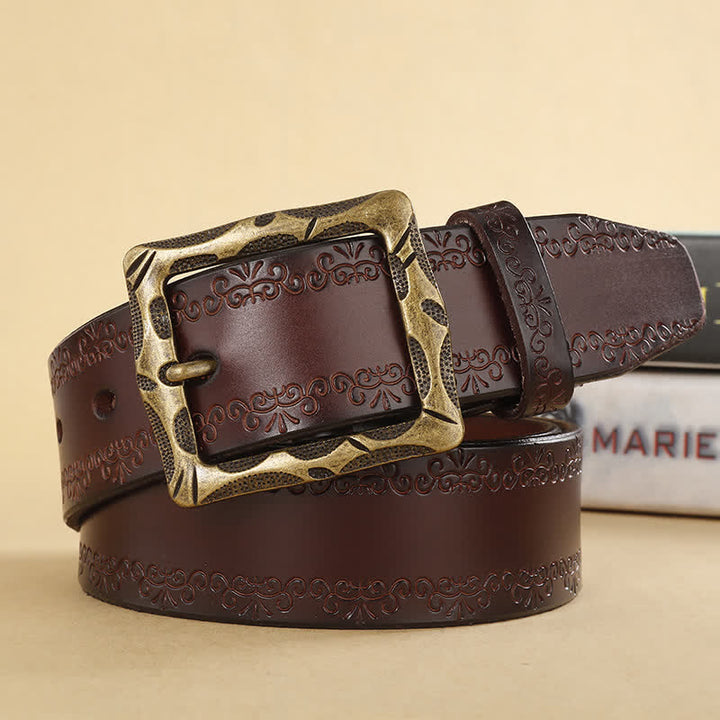 Floral Strap Rectangular Buckle Leather Belt